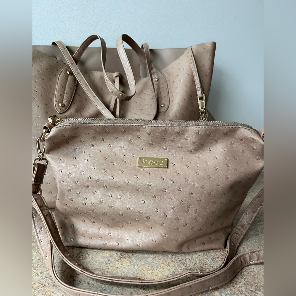 Bebe Three Piece Faux Ostrich Leather Tote, Purse and Wristlet - Picture 3 of 11